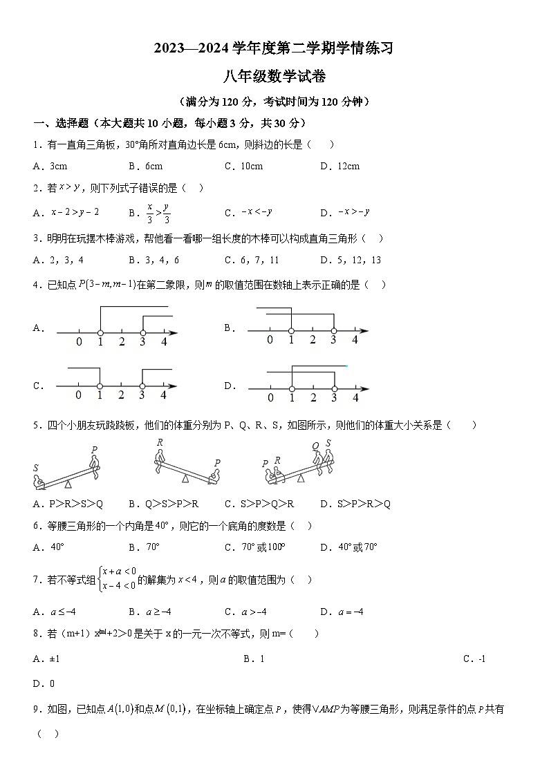 广东省茂名市高州市2023-2024学年八年级下学期月考数学试题(含解析)01