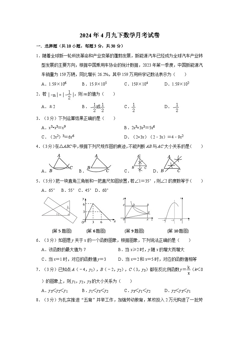 山东省临沂市沂水县第四实验中学2023-2024学年九年级下学期4月月考数学试题01