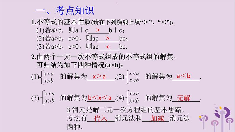 中考数学一轮复习课件 第2章 方程与不等式第6课一元一次不等式组与二元一次方程组(含答案)第2页