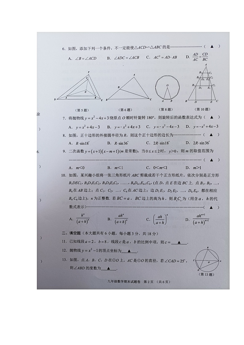 浙江省金华市金东区2023-2024学年九年级上学期期末检测数学试题02