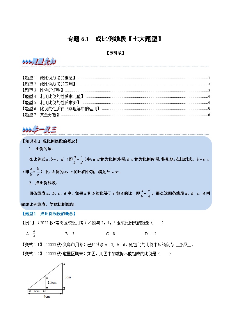 苏科版九年级数学下册举一反三专题6.1成比例线段【七大题型】(原卷版+解析)