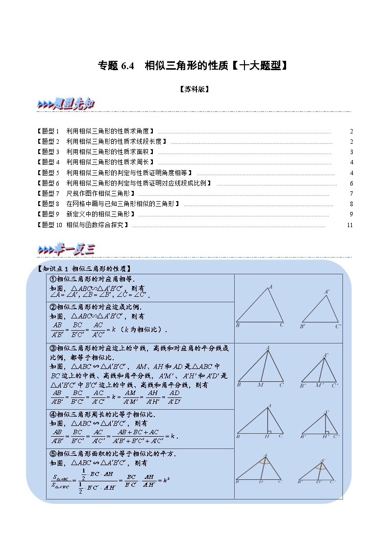 苏科版九年级数学下册举一反三专题6.4相似三角形的性质【十大题型】(原卷版+解析)