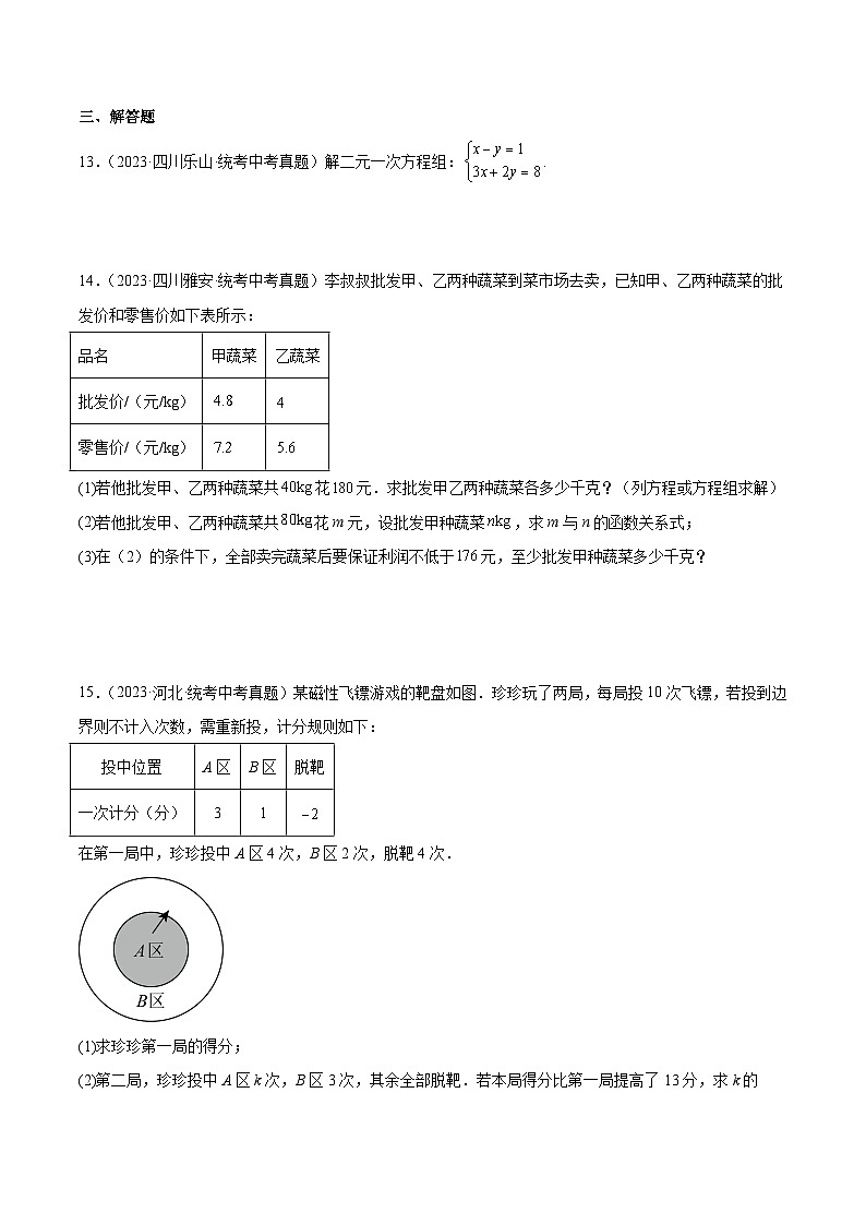 专题06 一次方程(组)及其应用(共22题)-中考数学真题分项汇编(全国通用)03
