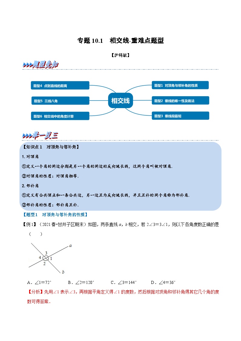 专题10.1 相交线-重难点题型（教师版含解析）2022年七年级数学下册举一反三系列（沪科版）