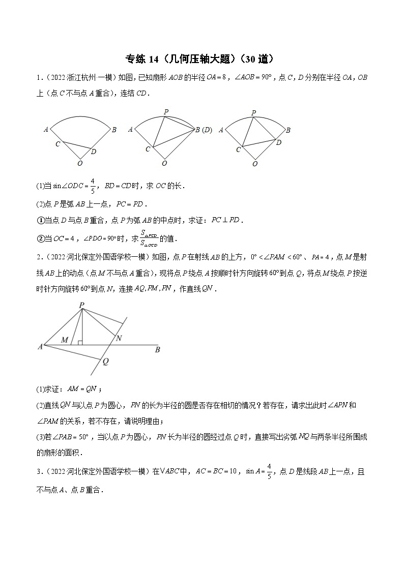 中考数学三轮冲刺练习专练14（几何压轴大题）（30题）（2份打包，原卷版+解析版）01