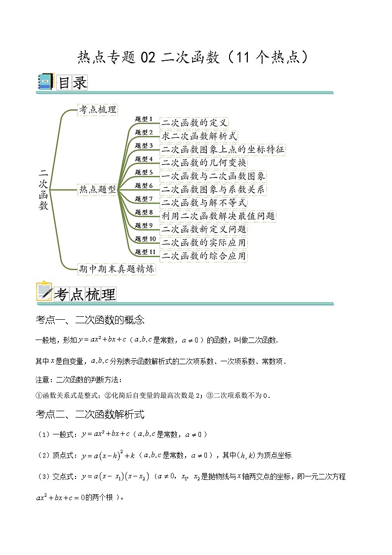热点专题02二次函数(11个热点)(原卷版)第1页