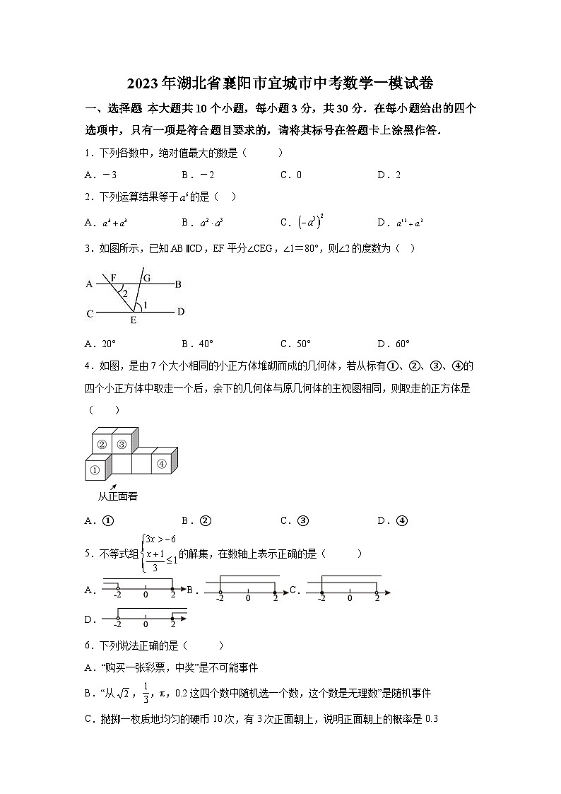 2023年湖北省襄阳市宜城市中考一模数学试题(含解析)第1页