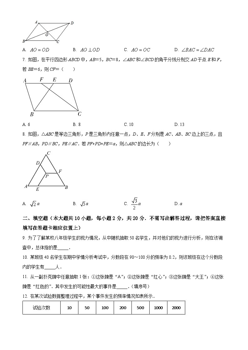 江苏省南京市江宁区江宁区麒麟初级中学2023-2024学年八年级下学期3月月考数学试题(原卷版+解析版)02