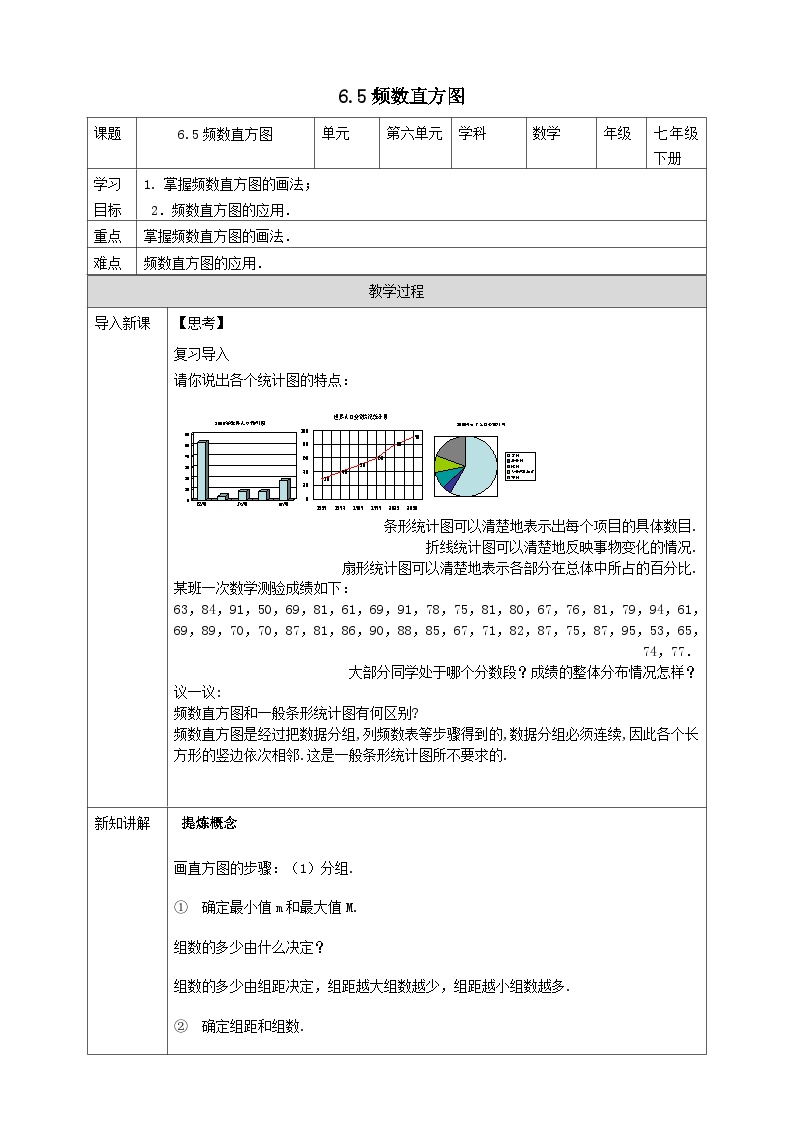 浙教版七年级下册6.5频数直方图导学案