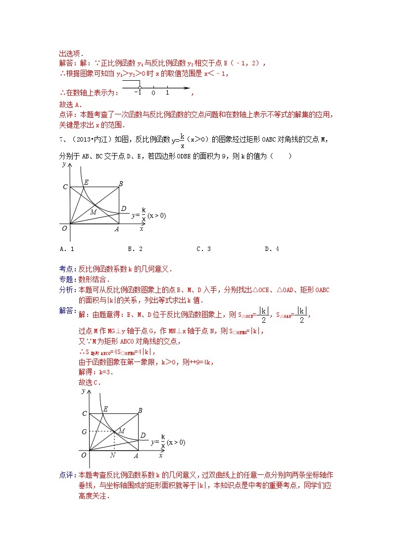 中考数学试卷分类汇编 反比例函数03