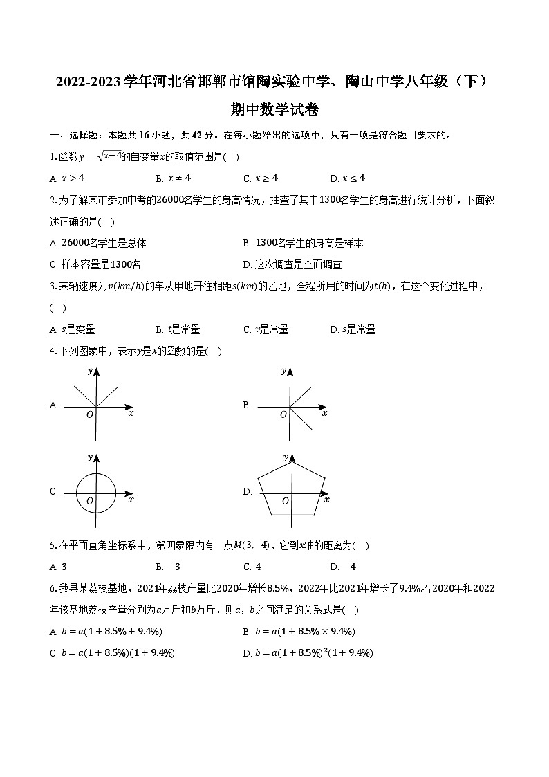 2022-2023学年河北省邯郸市馆陶实验中学、陶山中学八年级(下)期中数学试卷(含解析)01