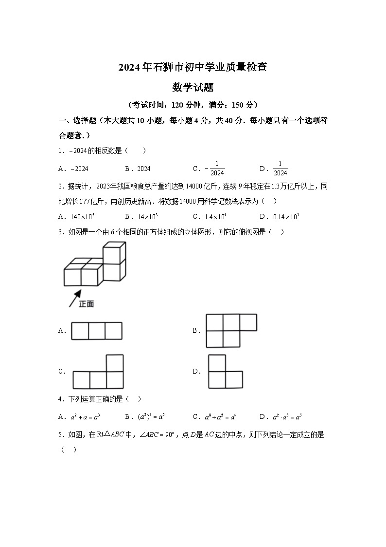 2024年福建省泉州市石狮市中考二模数学试题（含解析）01