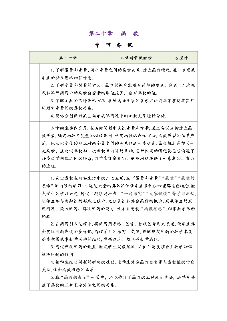 八年级下册20.2 函数教学设计