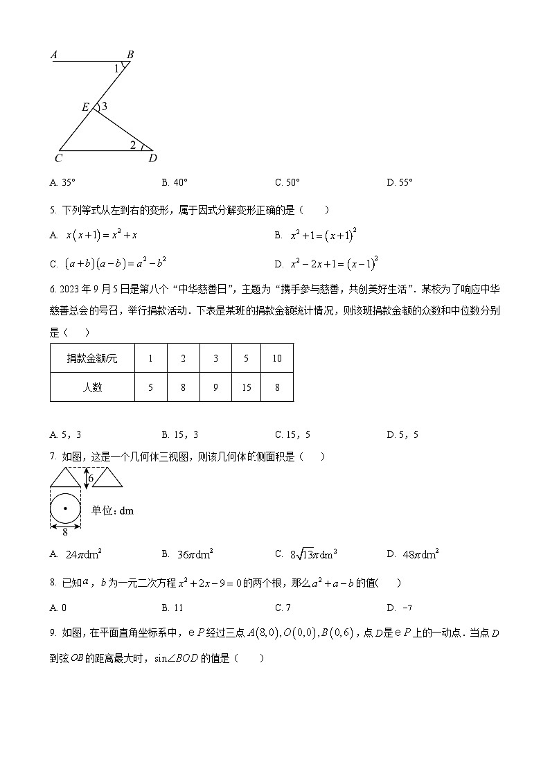 2024年山东省嘉祥县九年级第一次中考模拟考试数学模拟试题(原卷版)第2页