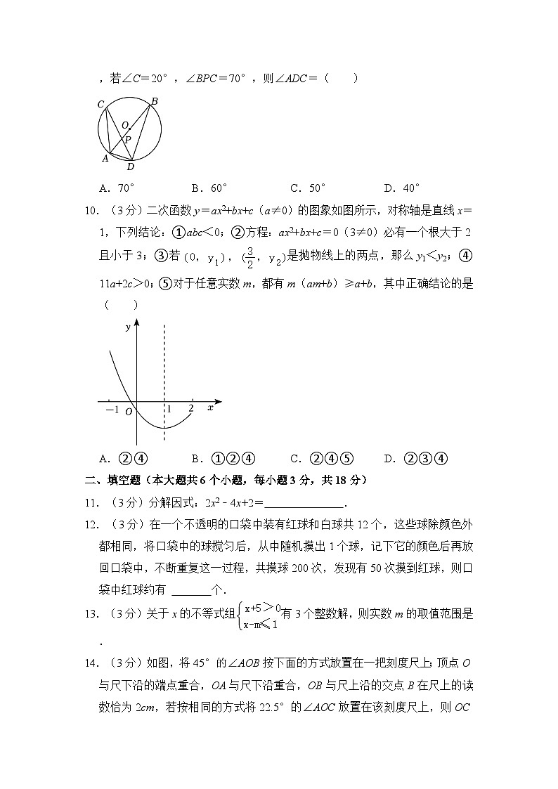2024年山东省菏泽市单县湖西学校中考数学一模试卷(含解析)03