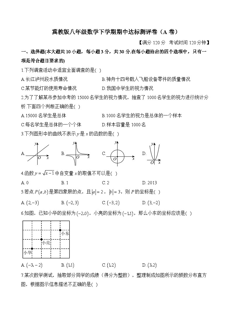 冀教版八年级数学下学期期中达标测评卷(A卷)第1页