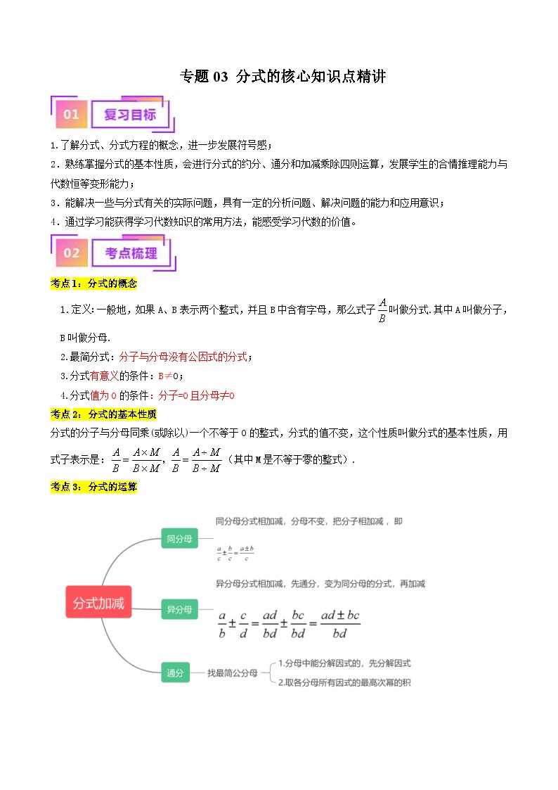 中考数学一轮复习考点过关练习专题03 分式（讲义）（2份打包，原卷版+含解析）