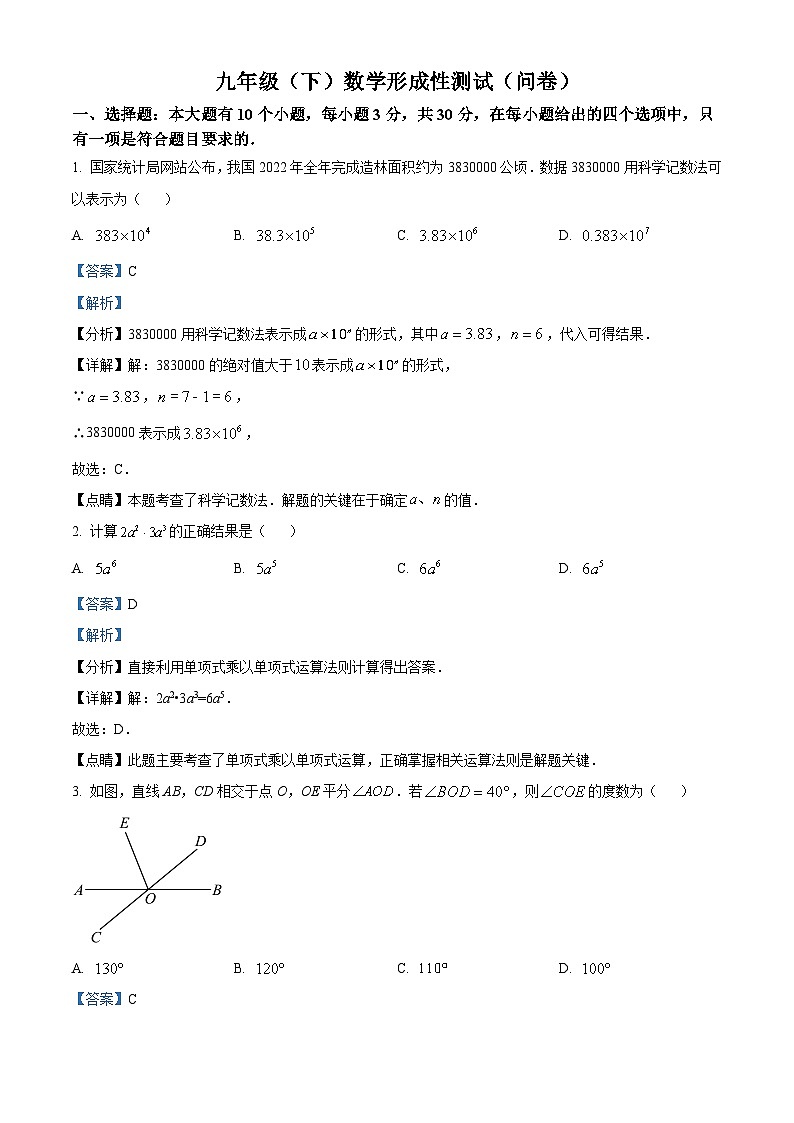 浙江省杭州市滨江区杭州闻涛中学2023-2024学年九年级下学期3月月考数学试题(解析版)第1页