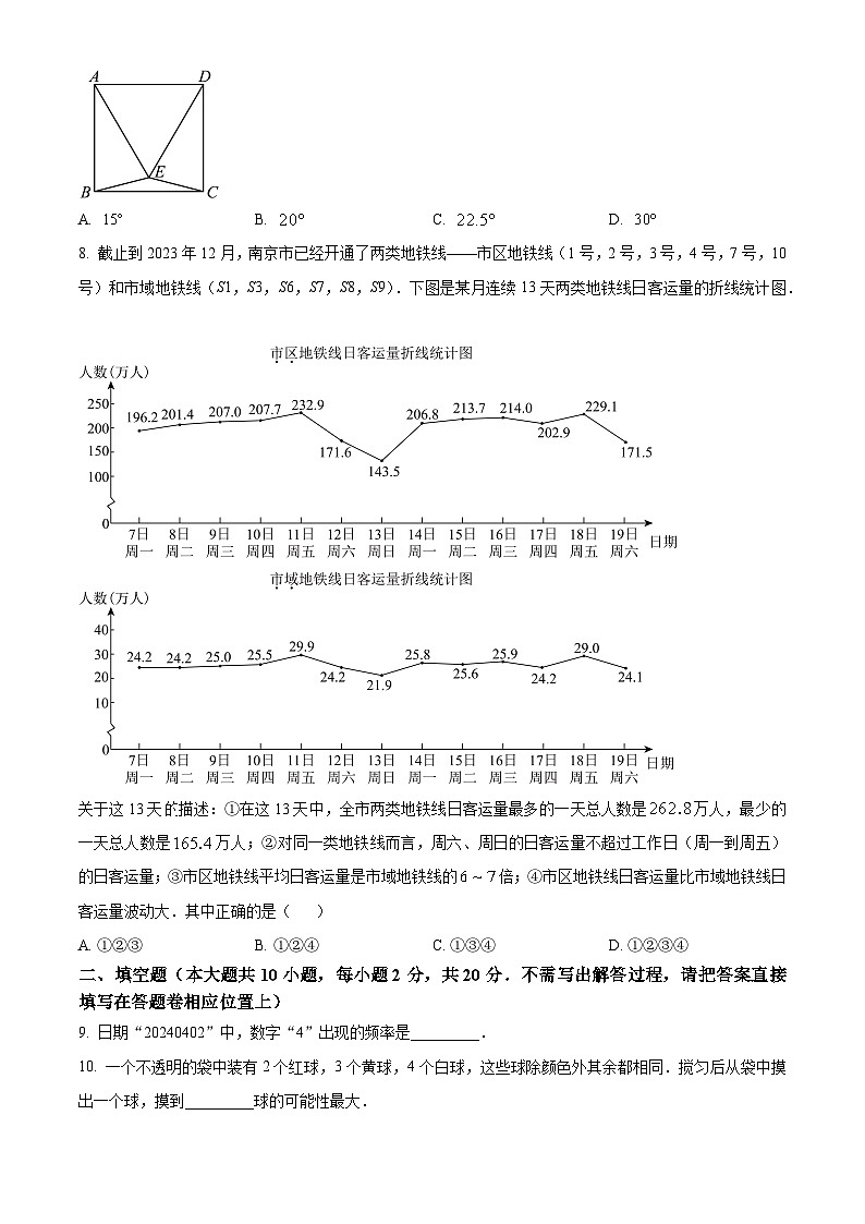 江苏省南京市秦淮区2023-2024学年八年级下学期数学期中试题(原卷版)第2页