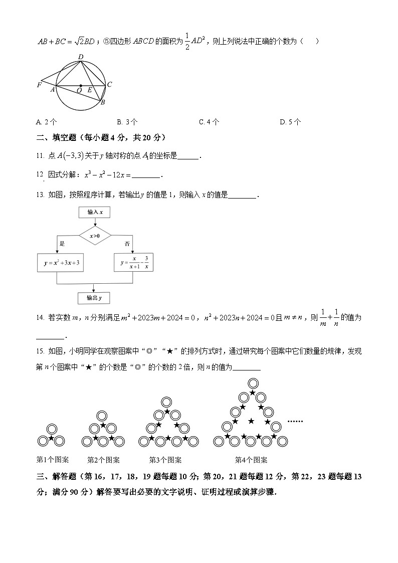 2024年山东省淄博市临淄区中考一模数学试题(原卷版+解析版)03