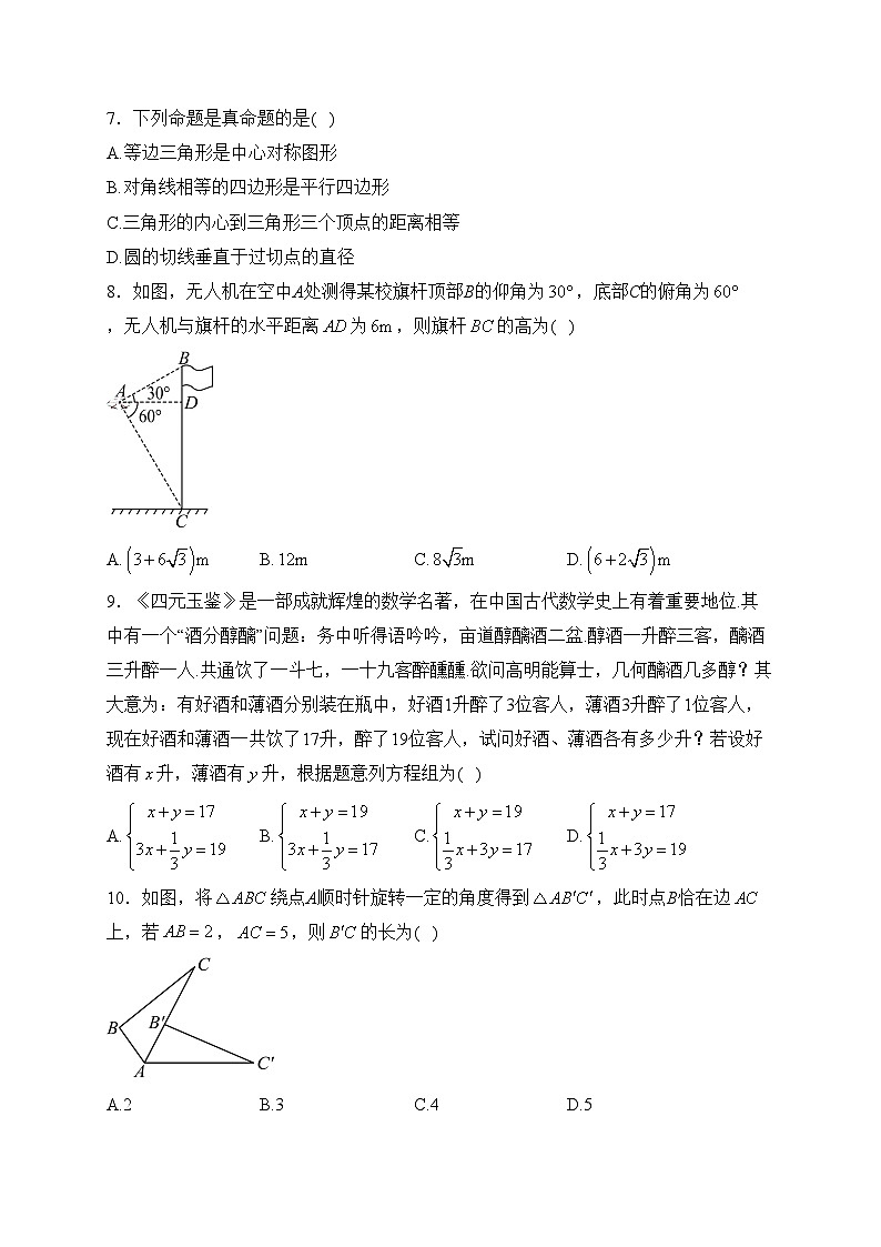 广东省深圳市外国语学校2024年中考模拟数学试卷(含答案)第2页