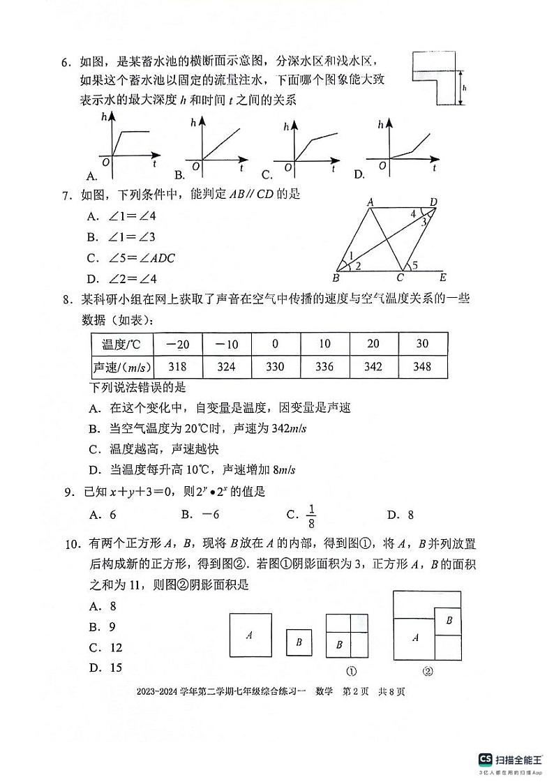 福建省三明市尤溪县2023-2024学年七年级下学期4月期中数学试题第2页