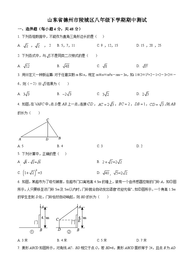 山东省德州市陵城区2021-2022学年八年级下学期期中数学测试(含答案)第1页