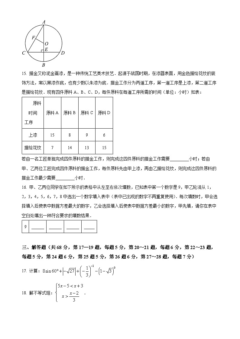北京市三帆中学 2023-2024学年九年级下学期月考数学试题(原卷版+解析版)03