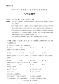 广东阳江2024年八年级下学期4月期中数学试题+答案