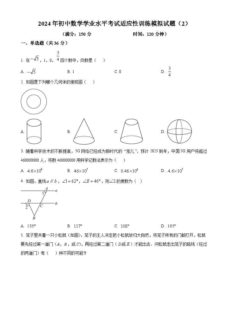2024年贵州省初中数学学业水平考试适应性训练模拟试题（原卷版+解析版）