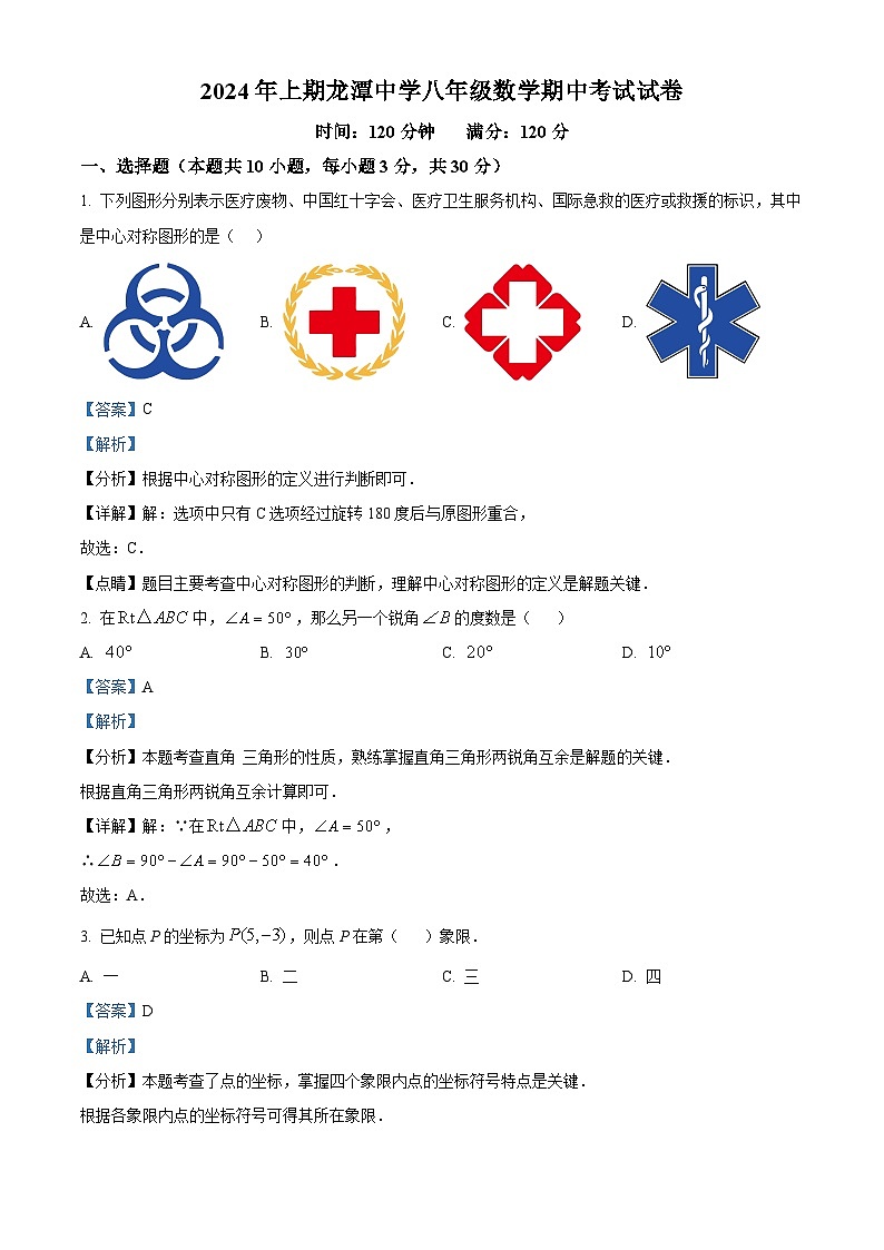 湖南省郴州市桂阳县龙潭中学2023-2024学年八年级下学期期中数学试题(解析版)第1页