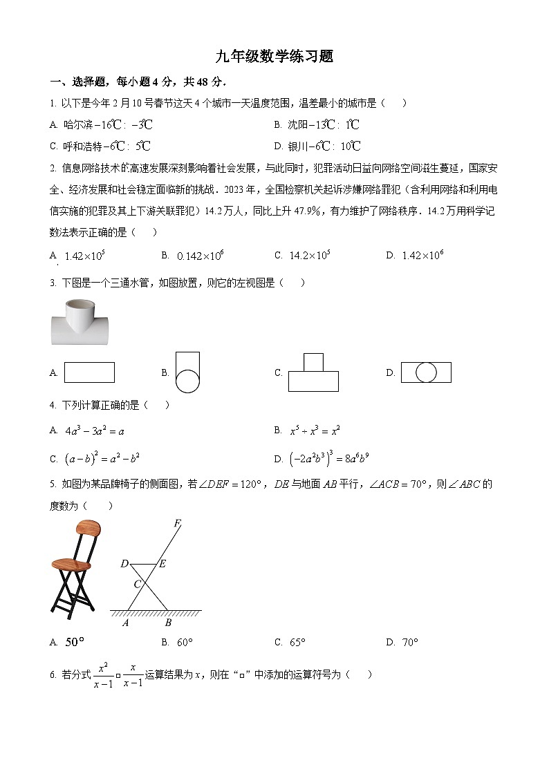 2024年山东省泰安市岱岳区中考一模数学试题(原卷版)第1页