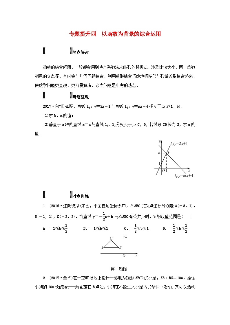 浙江省中考数学总复习专题提升四以函数为背景的综合运用试题