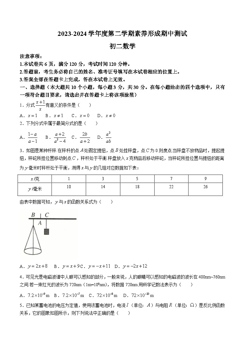 山西省临汾市部分学校2023-2024学年八年级下学期期中数学试题(含答案)01