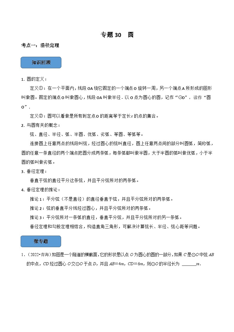 2024年中考数学必考考点专题30 圆篇(解析版)第1页