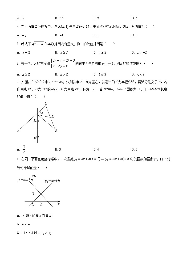 山东省枣庄市山亭区2023-2024学年八年级下学期期中数学试题(原卷版)第2页