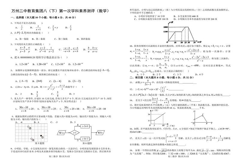 +重庆市万州第二高级中学2023-2024学年+八年级下学期第一次月考数学试题第1页