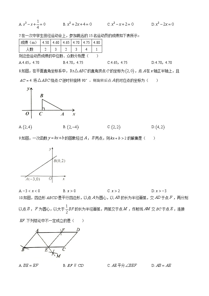 2024年山东省滨州市滨城区高新八校联考九年级中考一模数学试题02