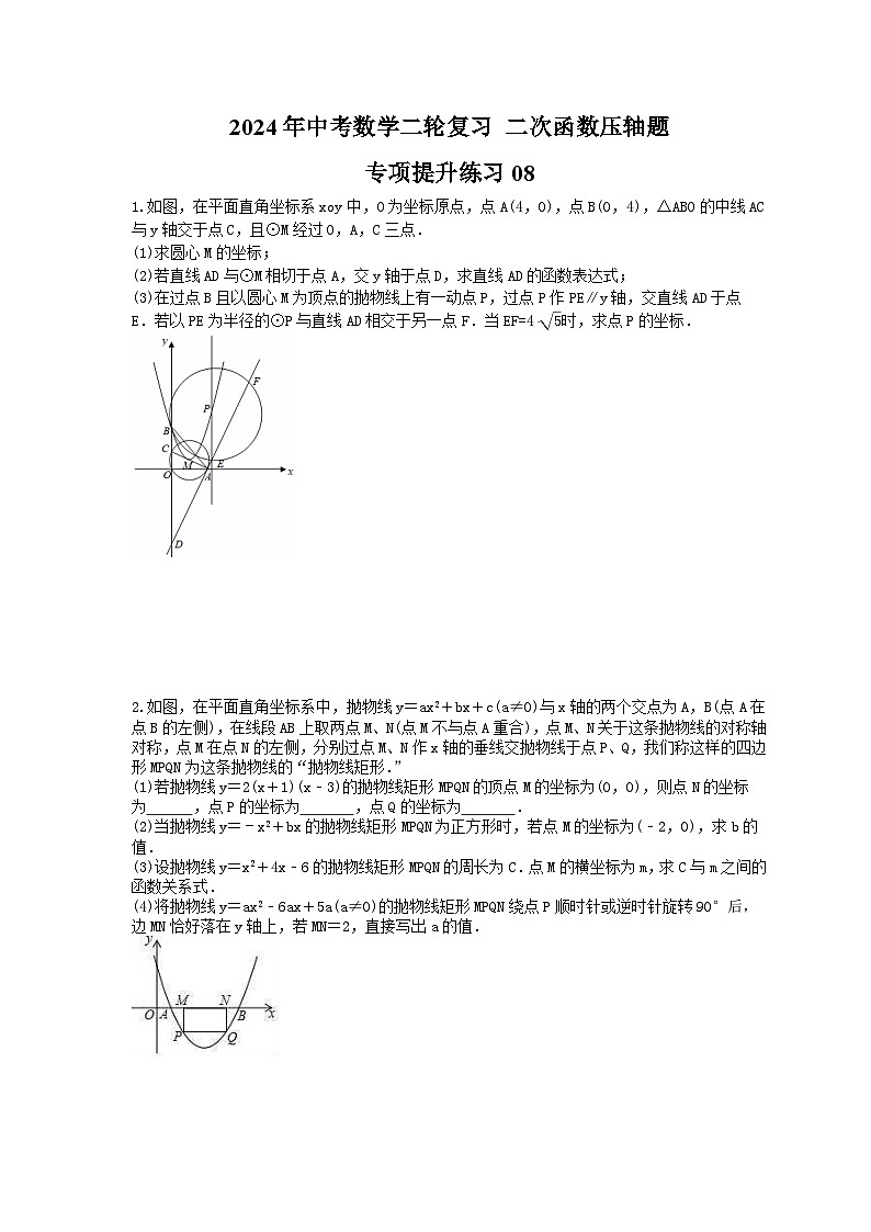 2024年中考数学二轮复习 二次函数压轴题 专项提升练习08(含答案)第1页