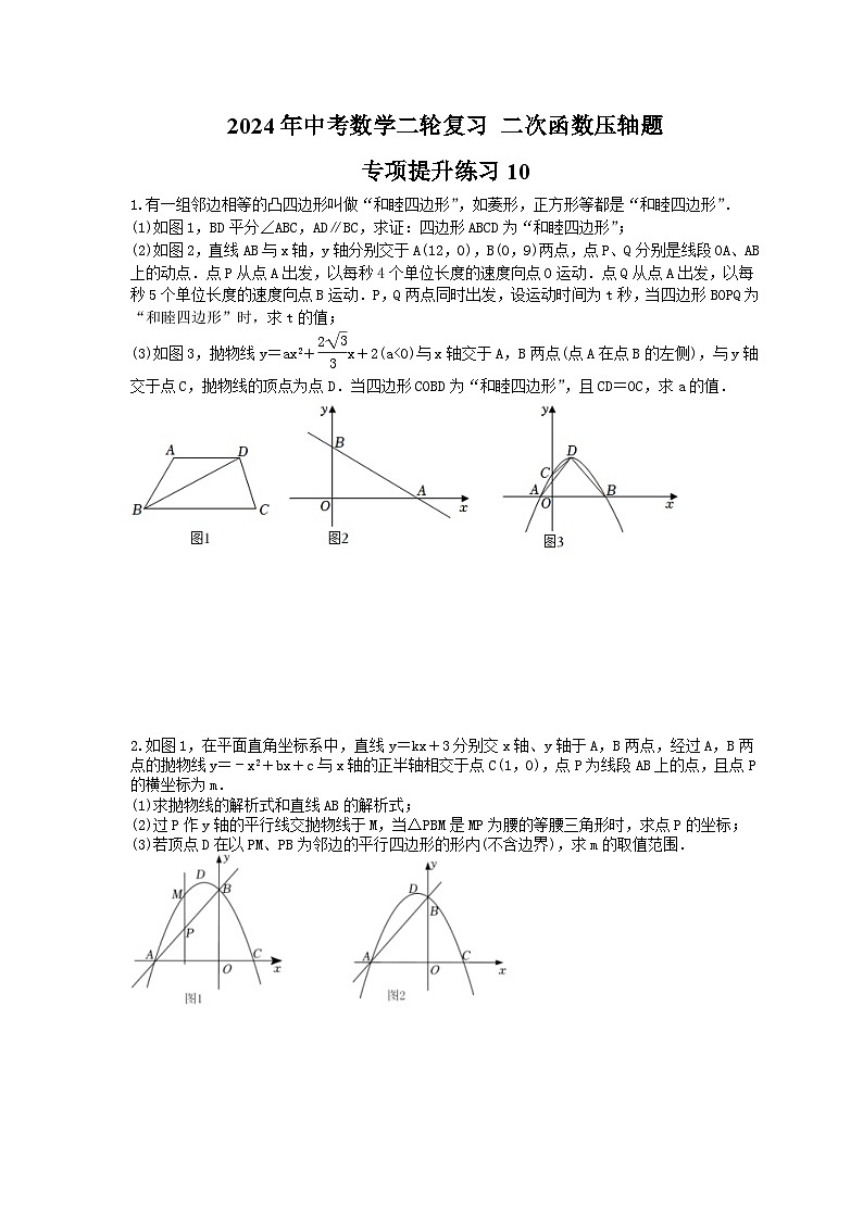 2024年中考数学二轮复习 二次函数压轴题 专项提升练习10(含答案)第1页