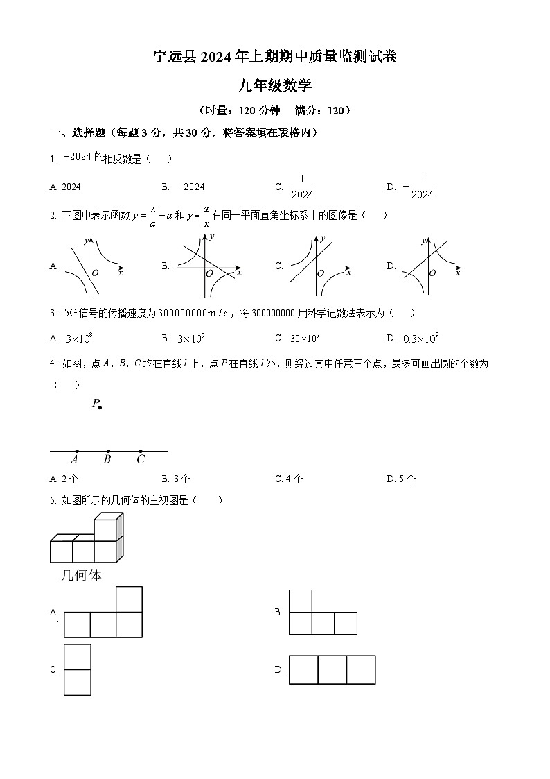 湖南省永州市宁远县2023-2024学年九年级下学期期中数学试题(原卷版)第1页