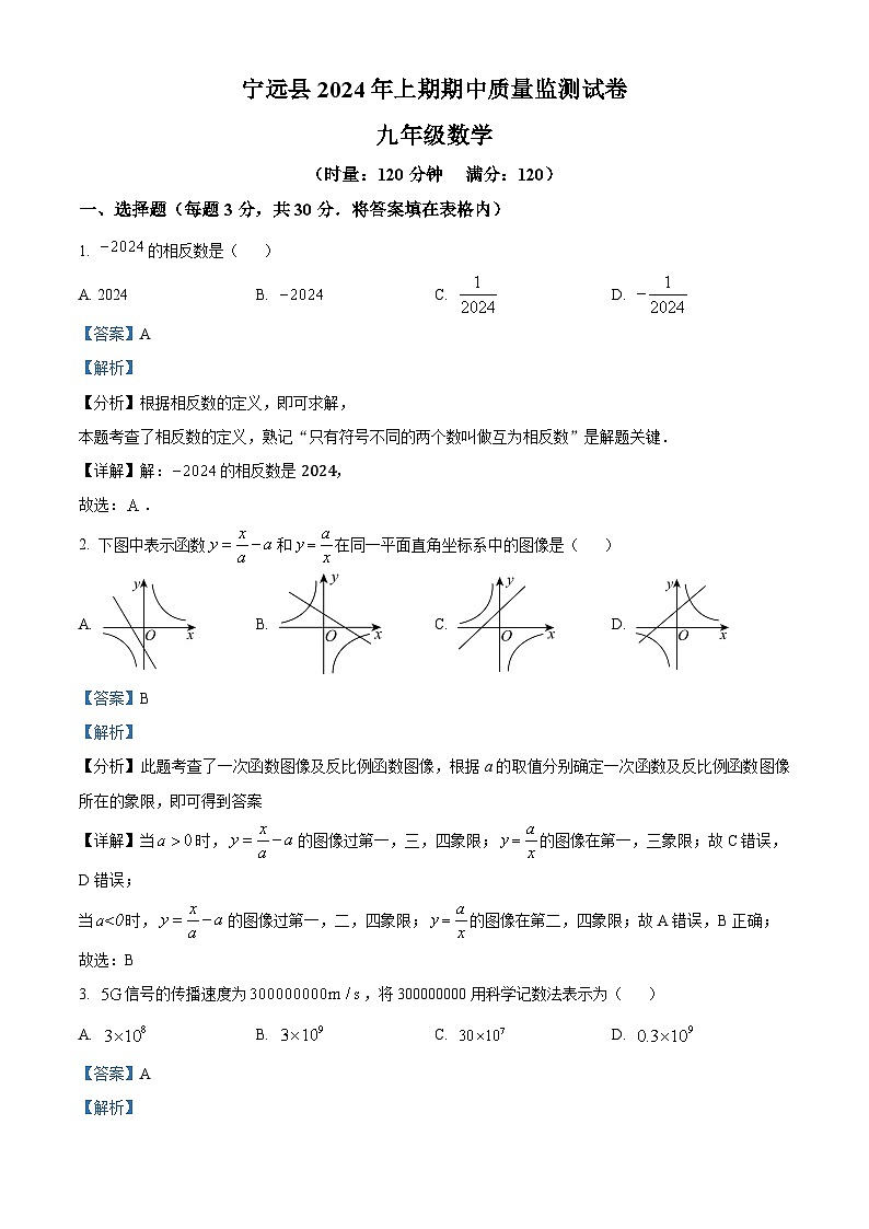 湖南省永州市宁远县2023-2024学年九年级下学期期中数学试题(解析版)第1页