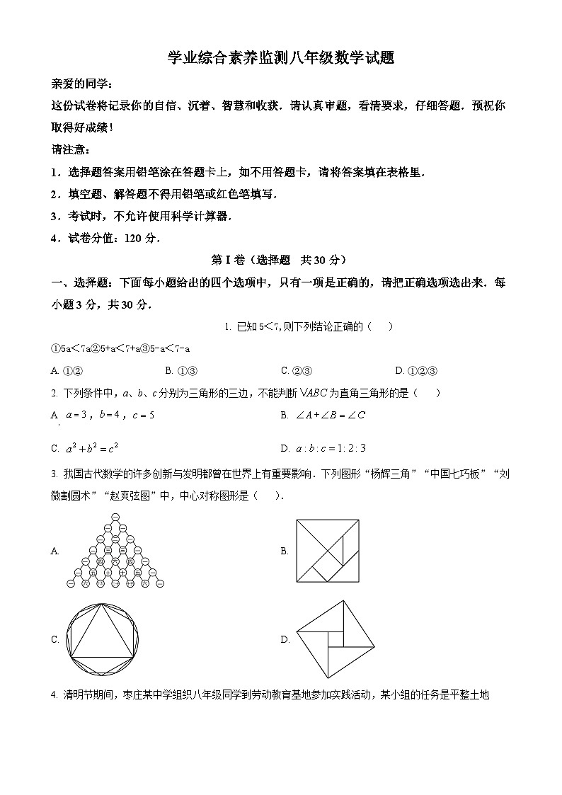 山东省枣庄市薛城区2023-2024学年八年级下学期期中数学试题(原卷版)第1页
