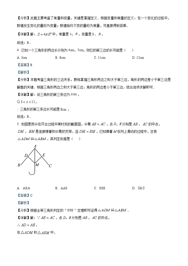 重庆市第八中学校2023-2024学年七年级下学期期中考试数学试题 (解析版)第2页