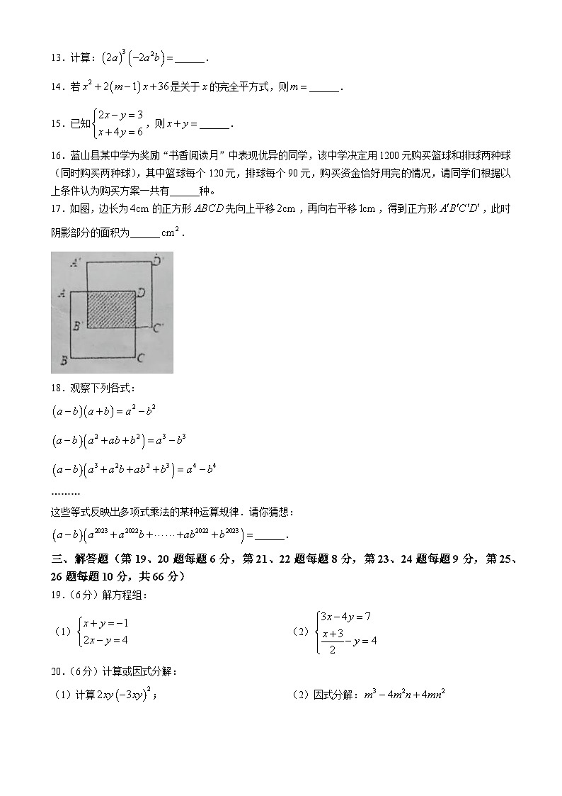 湖南省永州市蓝山县2023-2024学年七年级下学期期中数学试题第3页