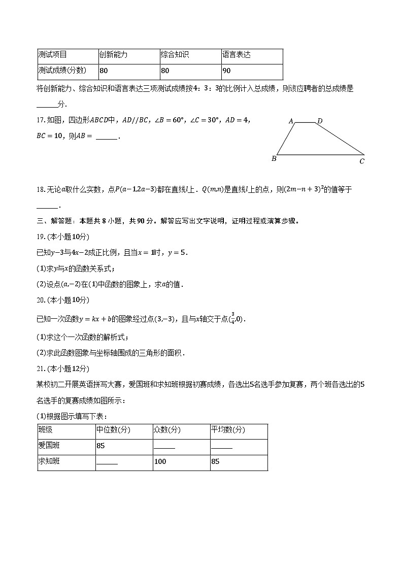 2023-2024学年江苏省南通市如东县部分学校八年级(下)期中数学试卷(含解析)03