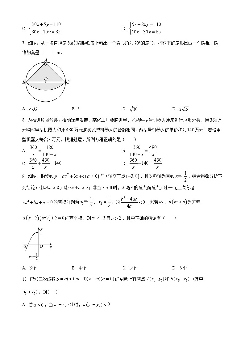 2024年广东省中山市纪雅学校中考模拟数学试题(原卷版)第2页