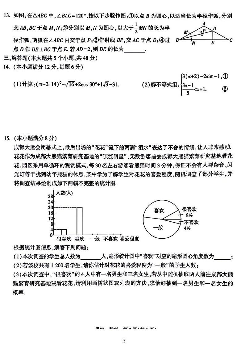 2024年成都中考数学模拟试卷-黑卷第3页