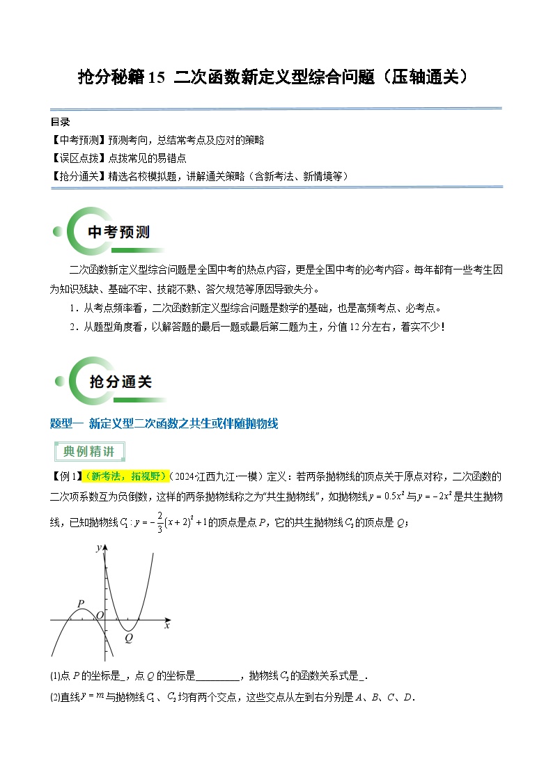 专题15 二次函数新定义型综合问题（3题型）-2024年中考数学抢分精讲（全国通用）