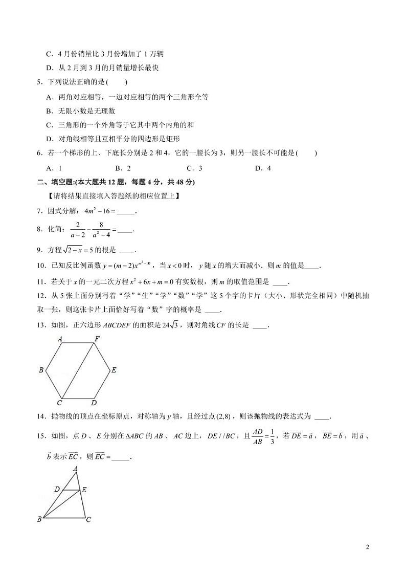 2024年中考押题预测卷【上海卷】数学(考试版)第2页